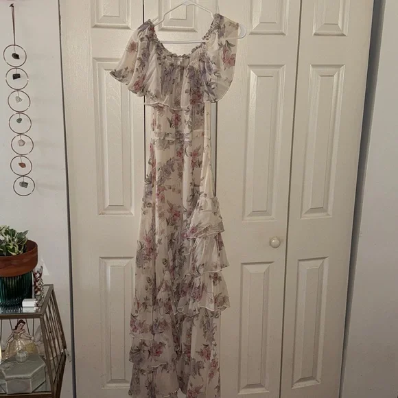 LoveShackFancy Plum maxi tiered off the shoulder silk Dress Size 4 - Picture 10 of 16